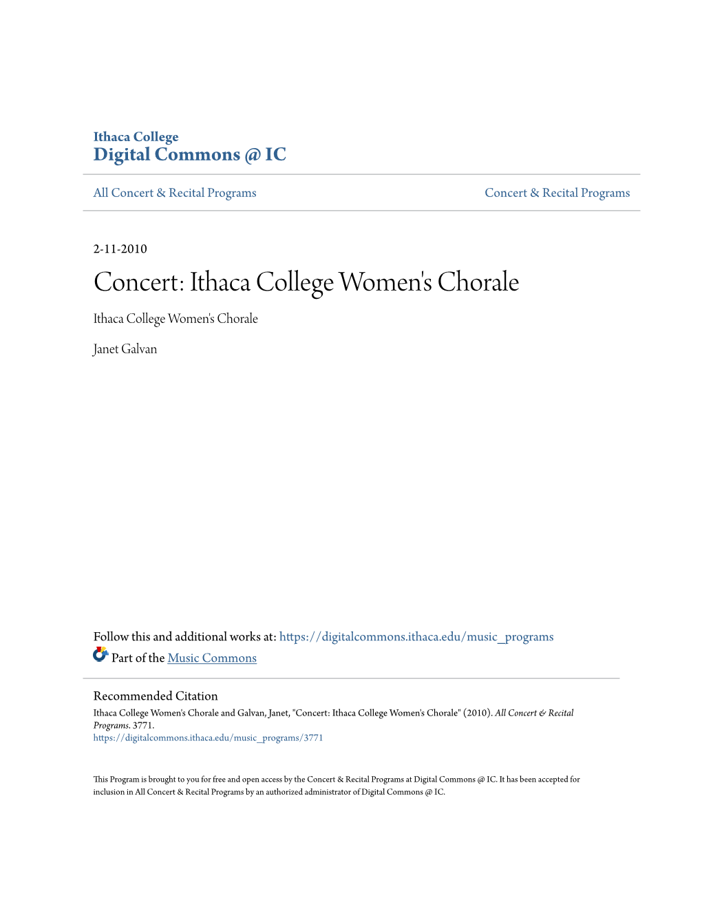 Ithaca College Women's Chorale Ithaca College Women's Chorale