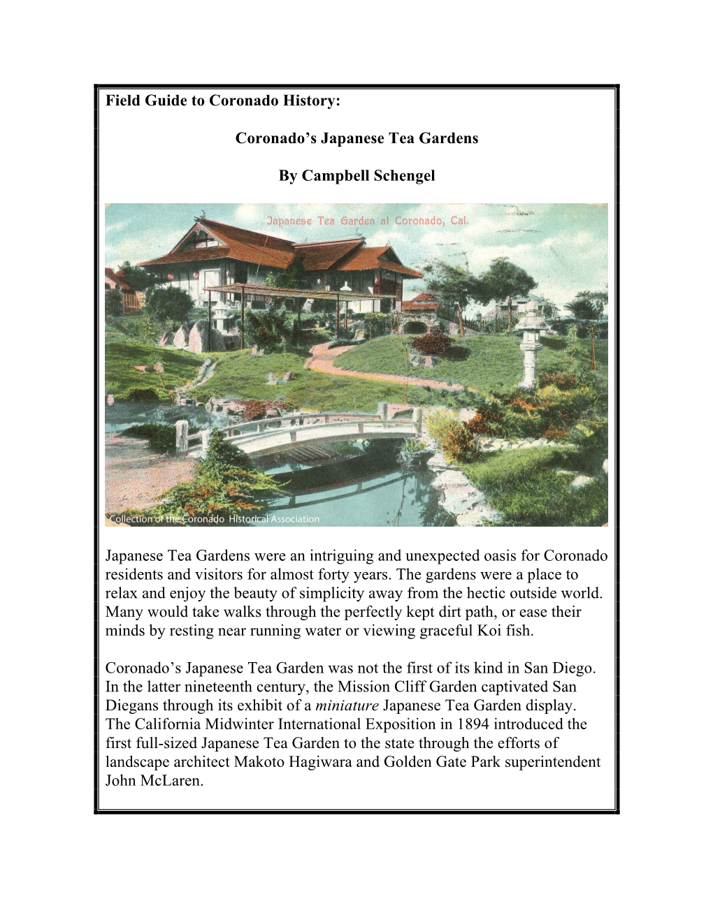 Field Guide to Coronado History: Coronado's Japanese Tea Gardens