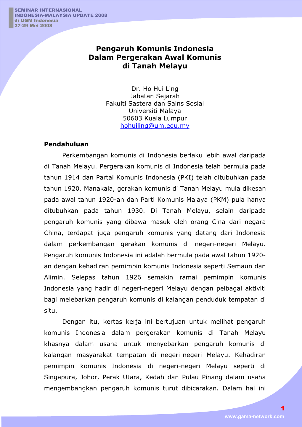 Pengaruh Komunis Indonesia Dalam Pergerakan Awal Komunis Di Tanah Melayu