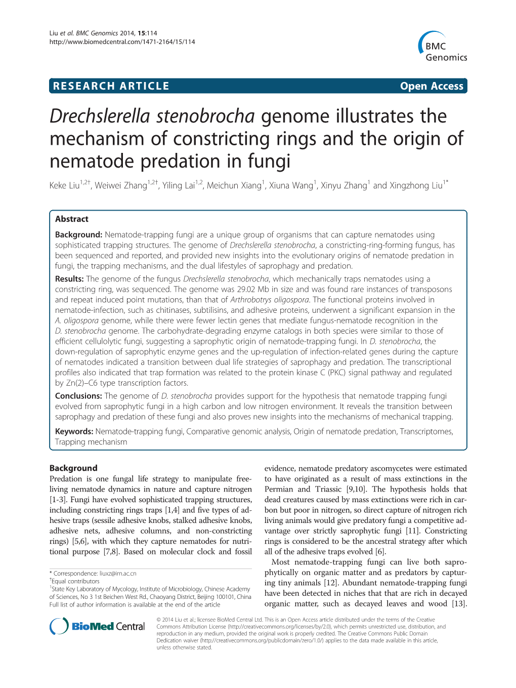 Drechslerella Stenobrocha Genome Illustrates the Mechanism Of