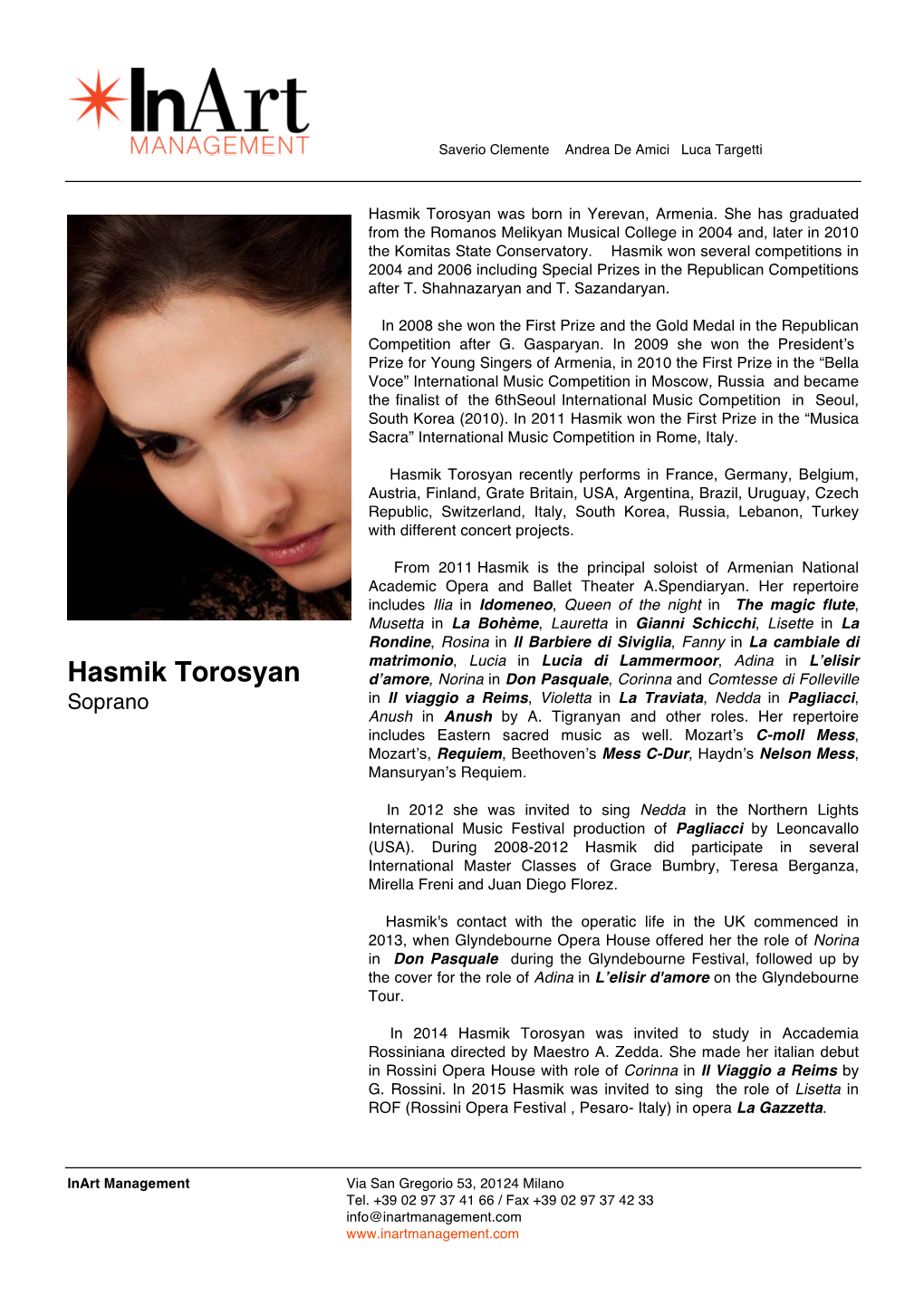 Hasmik Torosyan Was Born in Yerevan, Armenia