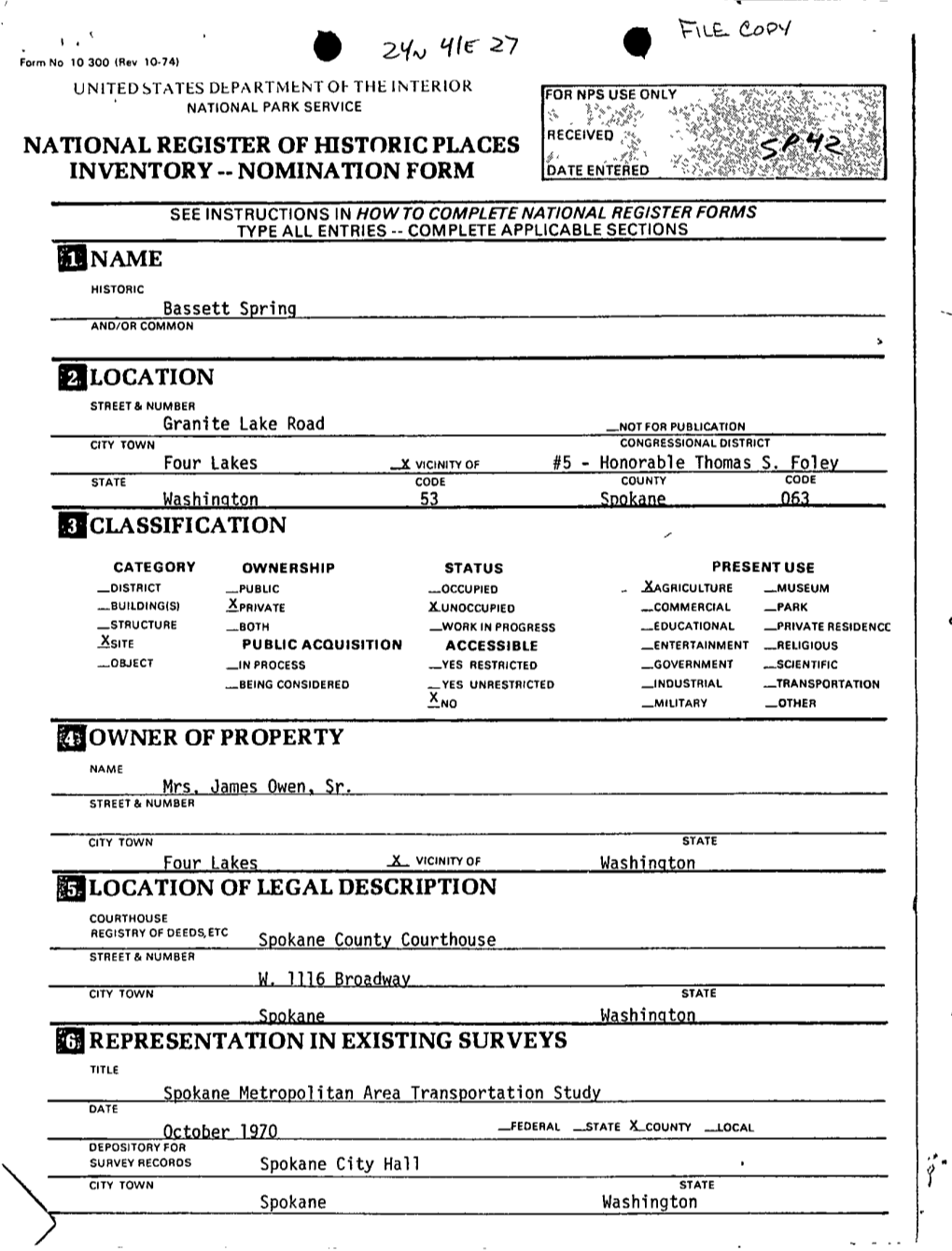 Na Tional Register of Historic Places Inventory -- Nomination Form