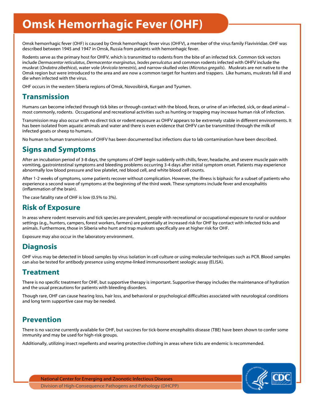 Omsk Hemorrhagic Fever (OHF)