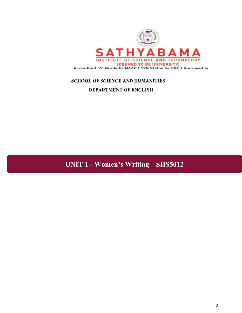 UNIT 1 - Women’S Writing – SHS5012