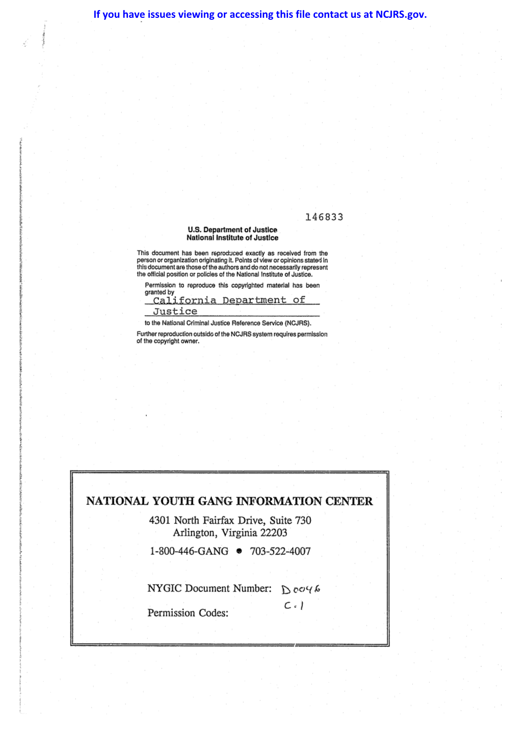 NATIONAL YOUTH GANG INFORMATION CENTER If You Have Issues Viewing Or Accessing This File Contact Us at NCJRS.Gov