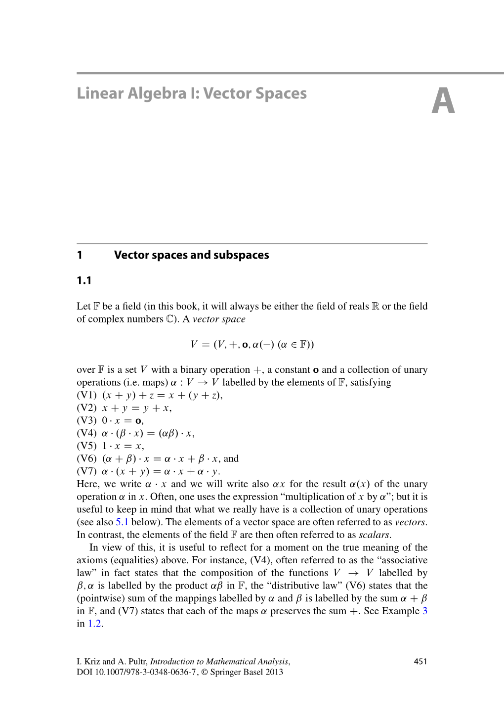 Linear Algebra I: Vector Spaces A