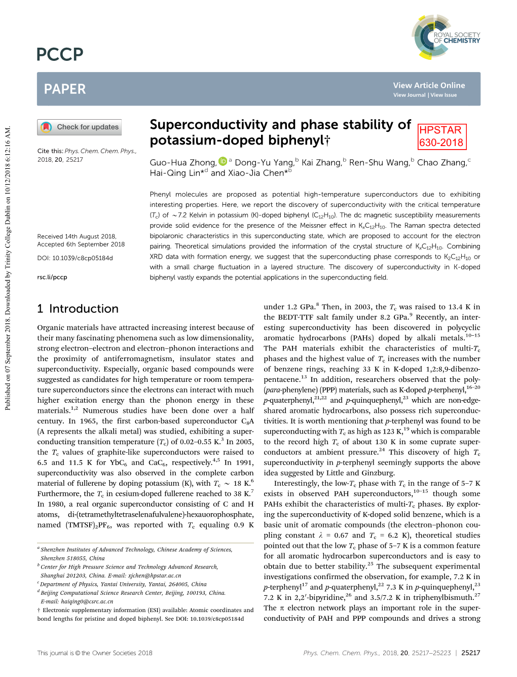 Superconductivity and Phase Stability of Potassium-Doped Biphenyl† Cite This: Phys