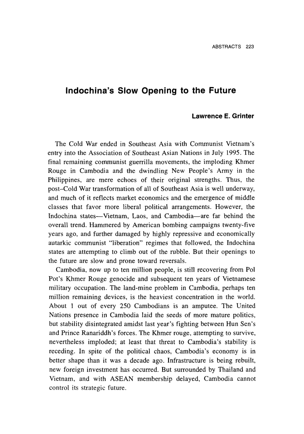 Indochina's Slow Opening to the Future