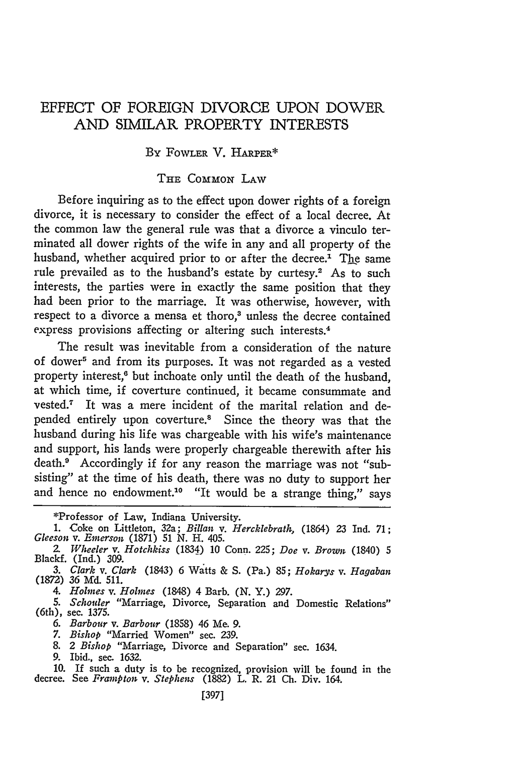 Effect of Foreign Divorce Upon Dower and Similar Property Interests