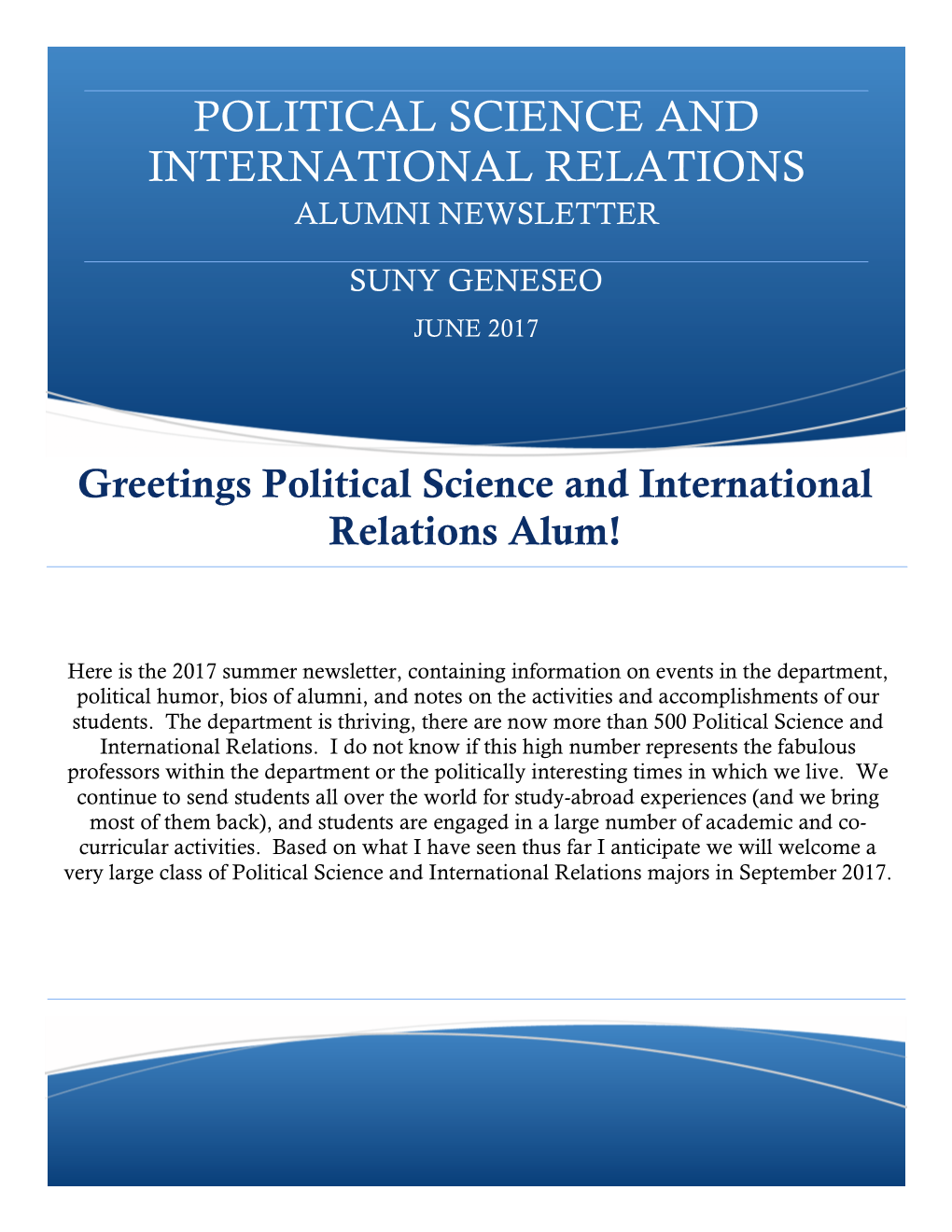 Political Science and International Relations Alumni Newsletter