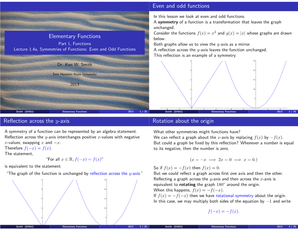 Elementary Functions Even and Odd Functions Reflection Across the Y-Axis Rotation About the Origin