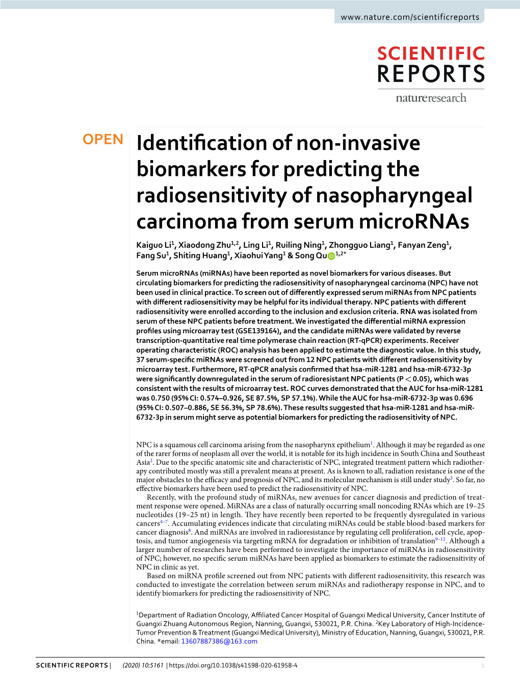 Identification of Non-Invasive Biomarkers for Predicting The