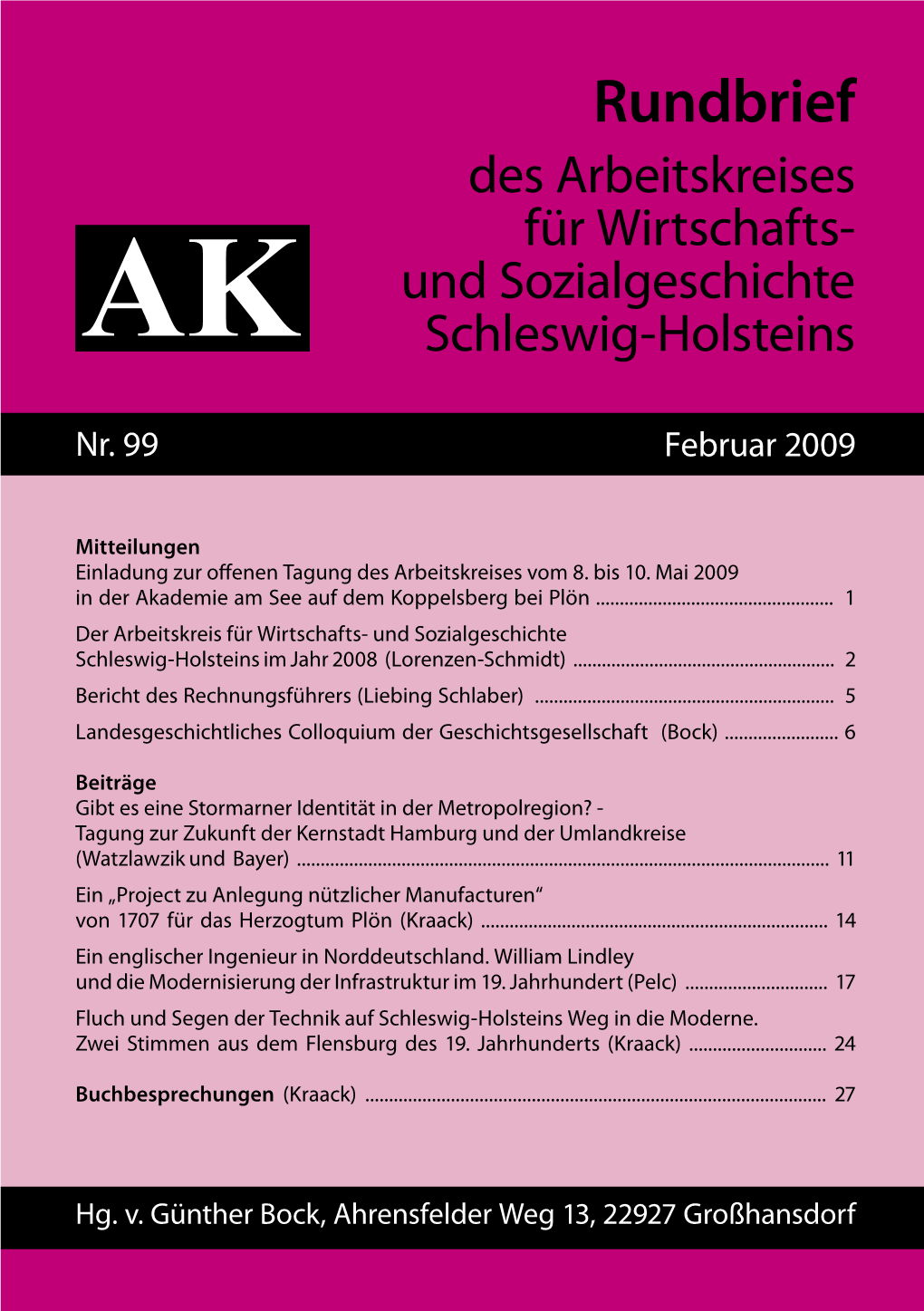 Rundbrief Des Arbeitskreises Für Wirtschafts- Und Sozialgeschichte Schleswig-Holsteins