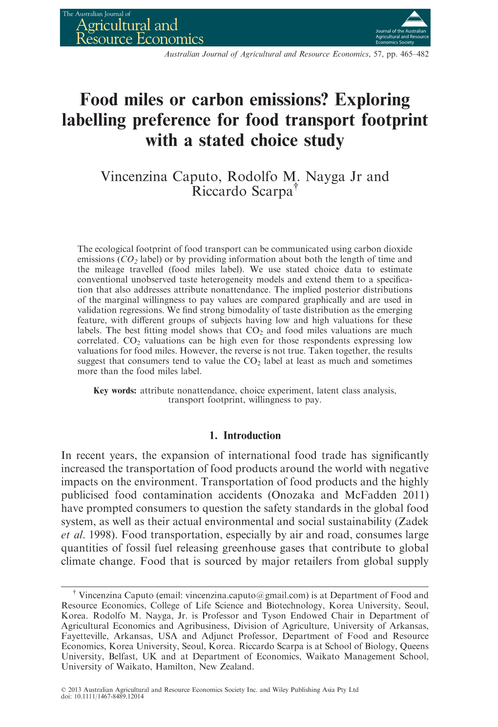 Food Miles Or Carbon Emissions? Exploring Labelling Preference for Food Transport Footprint with a Stated Choice Study