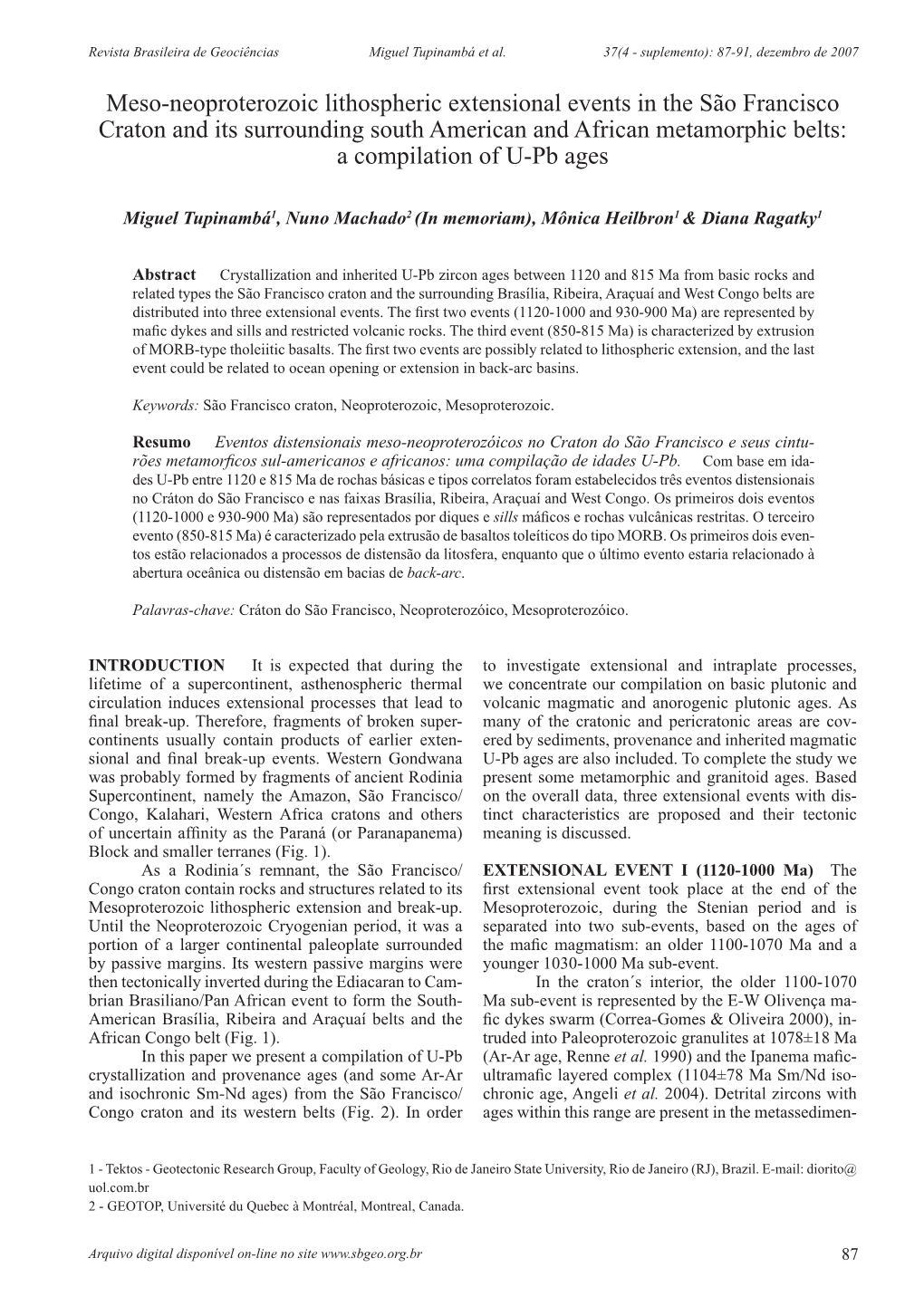 Meso-Neoproterozoic Lithospheric Extensional Events in the São