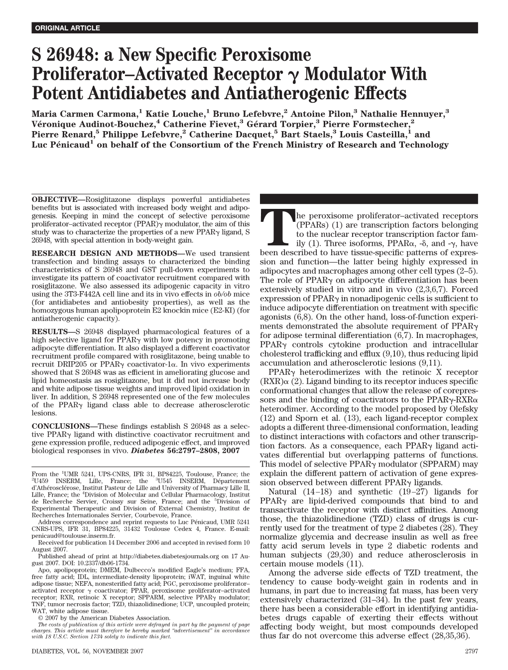 S 26948: a New Specific Peroxisome Proliferator–Activated Receptor