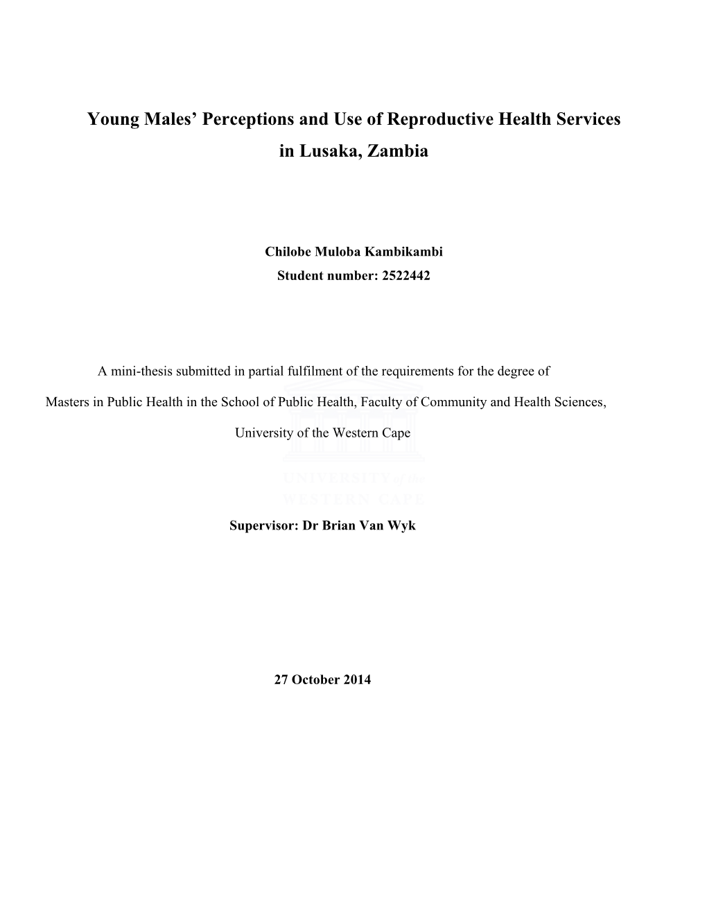 Young Males' Perceptions and Use of Reproductive Health Services In