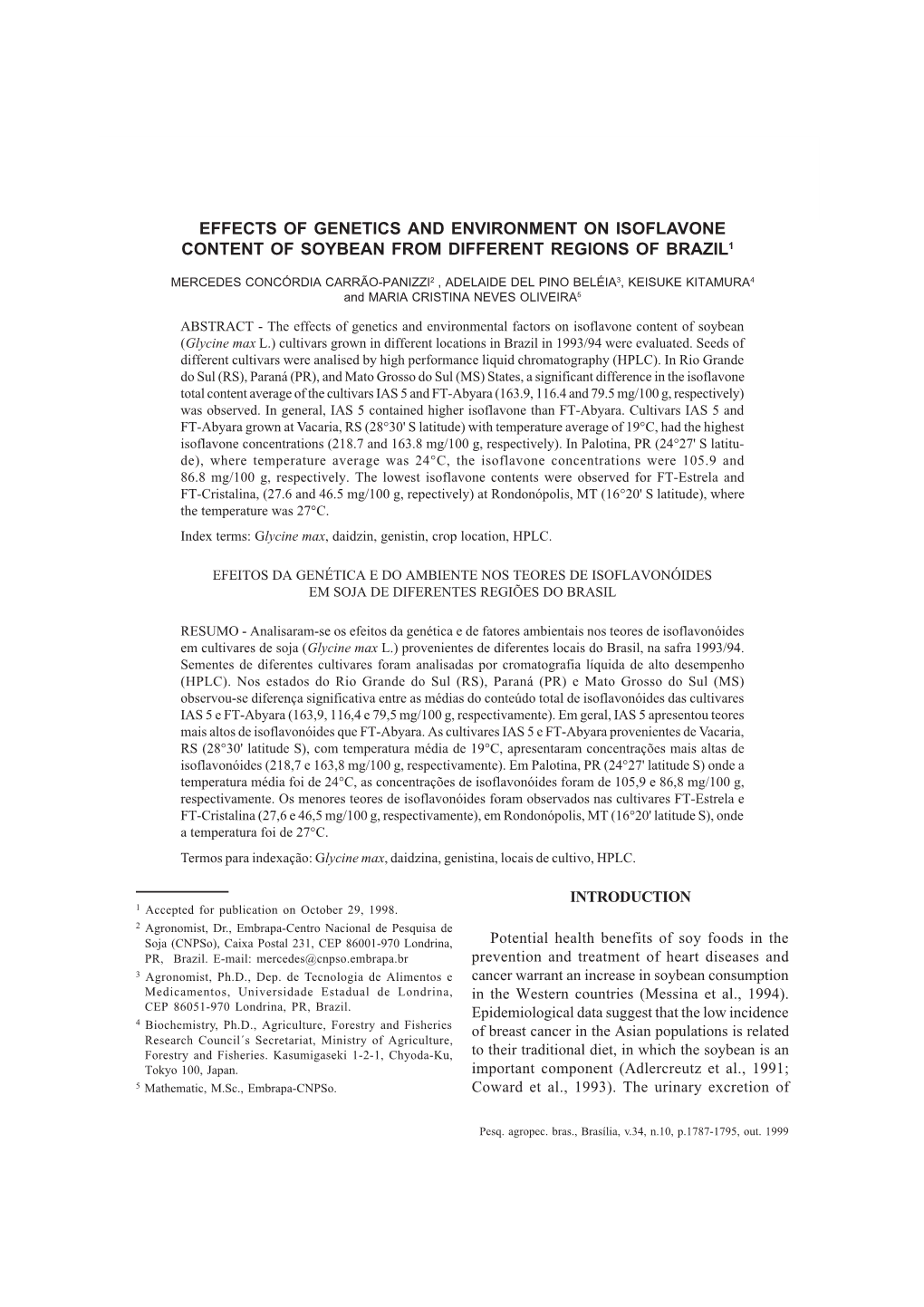 Effects of Genetics and Environment on Isoflavone Content of Soybean from Different Regions of Brazil1