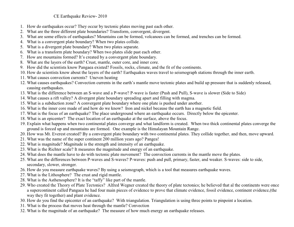 2010 1. How Do Earthquakes Occur?