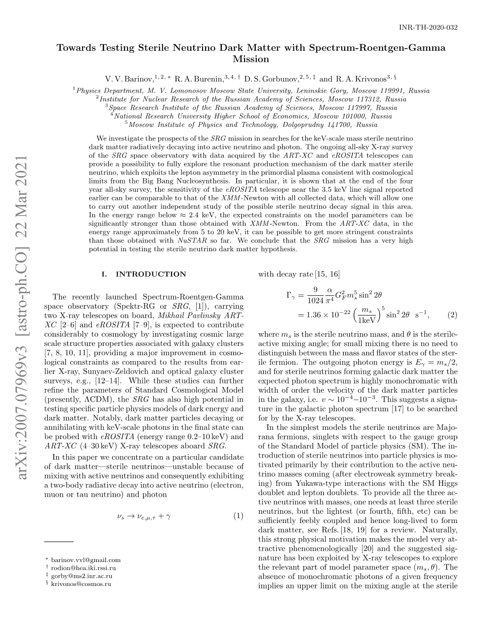 Arxiv:2007.07969V3 [Astro-Ph.CO] 22 Mar 2021