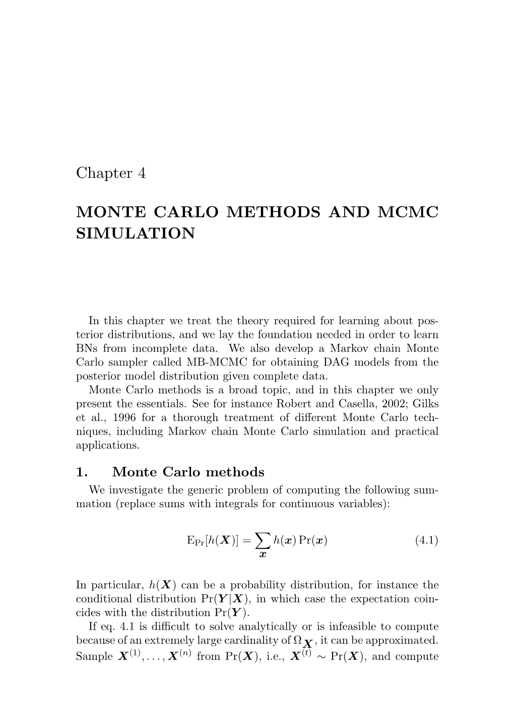 Chapter 4 MONTE CARLO METHODS and MCMC SIMULATION