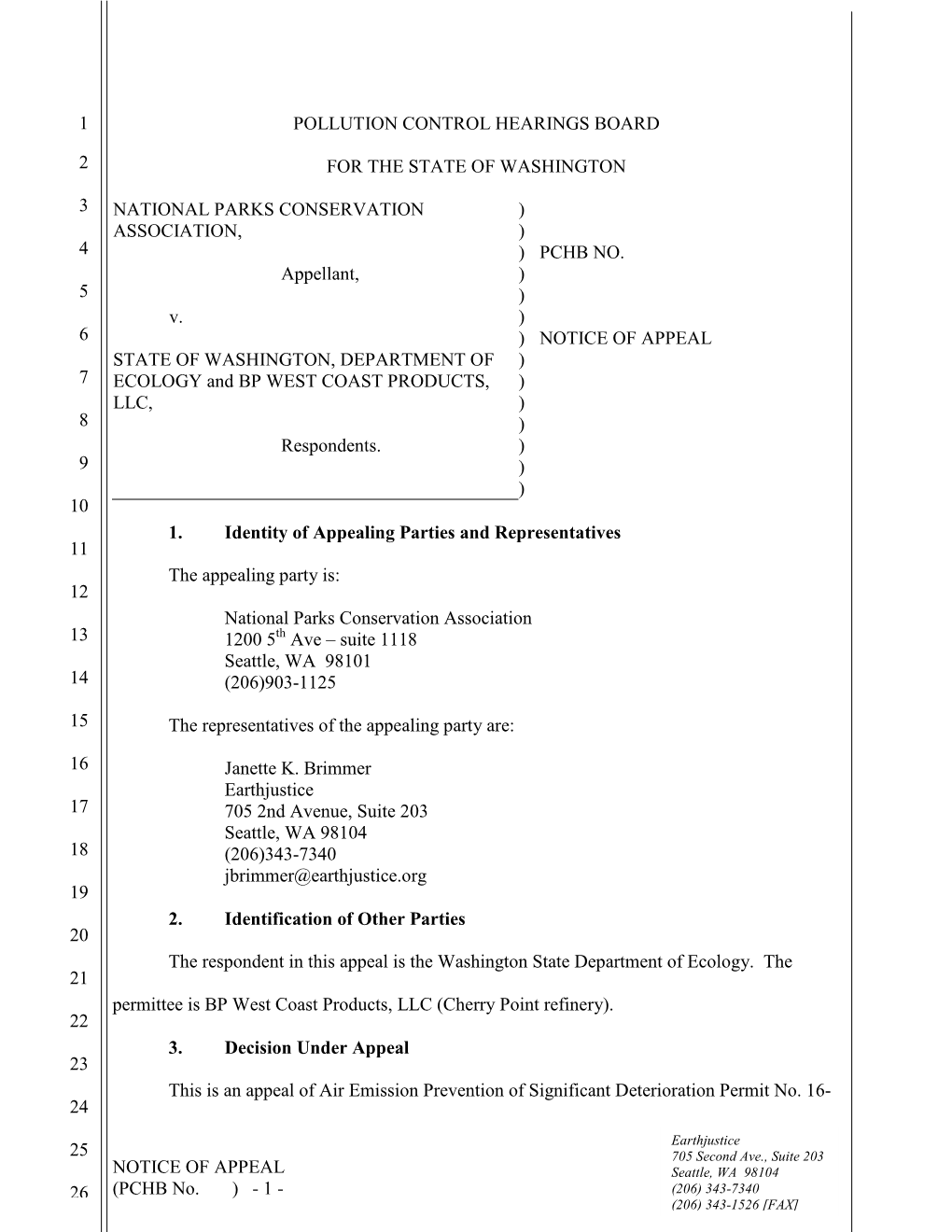 BP Air Permit Cherry Point Refinery Appeal Notice