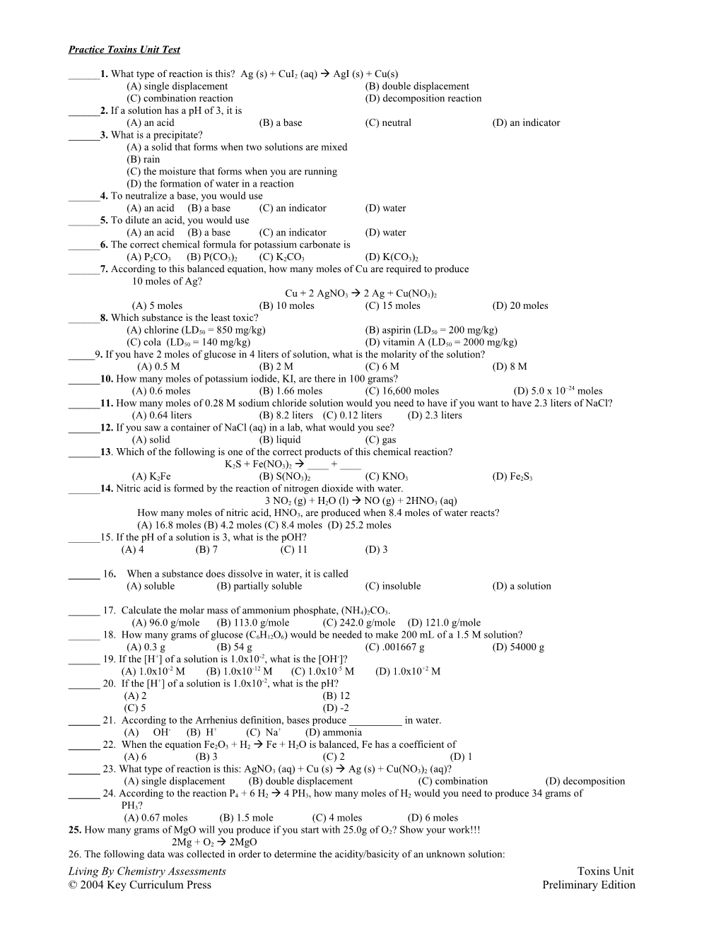 Practice Toxins Unit Test