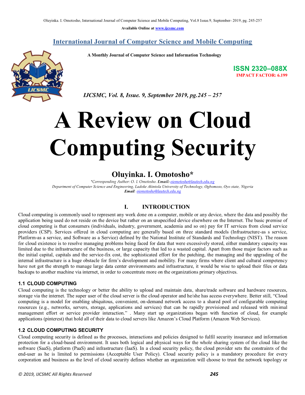 A Review on Cloud Computing Security