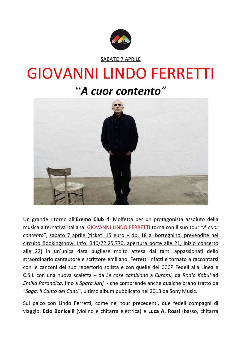 GIOVANNI LINDO FERRETTI “A Cuor Contento ”