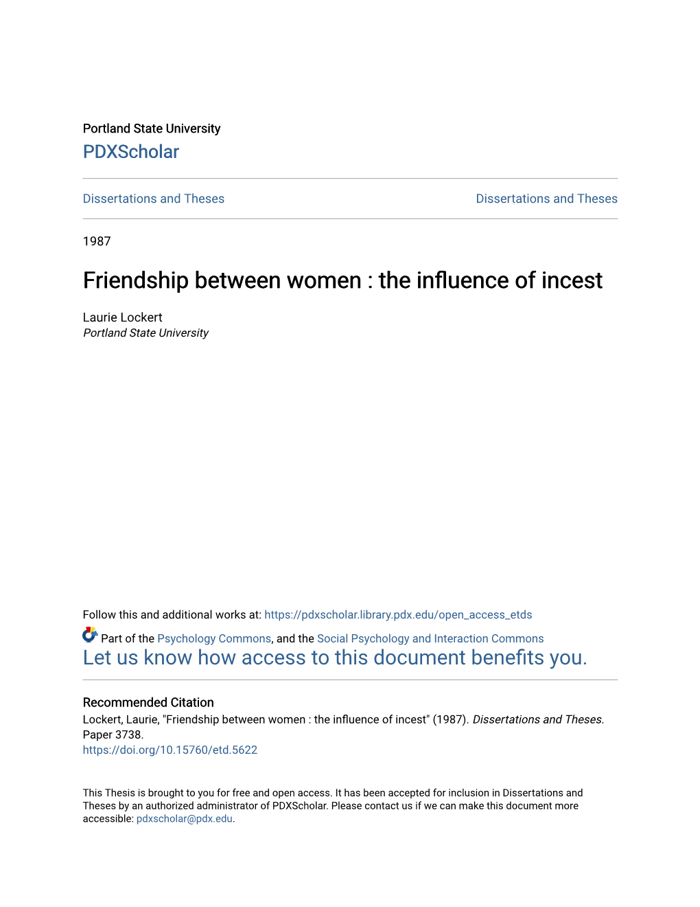 Friendship Between Women : the Influence of Incest