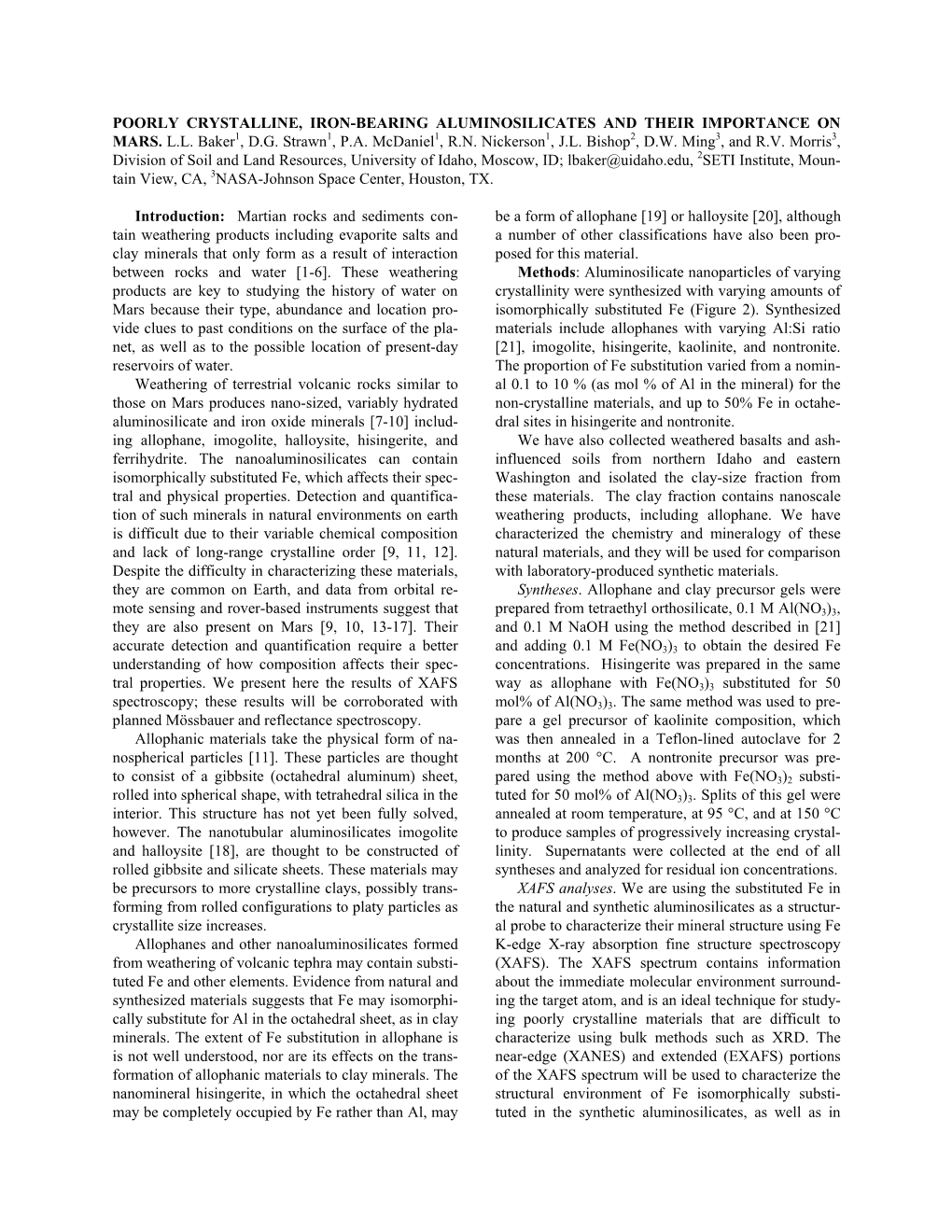 Poorly Crystalline, Iron-Bearing Aluminosilicates and Their Importance on Mars