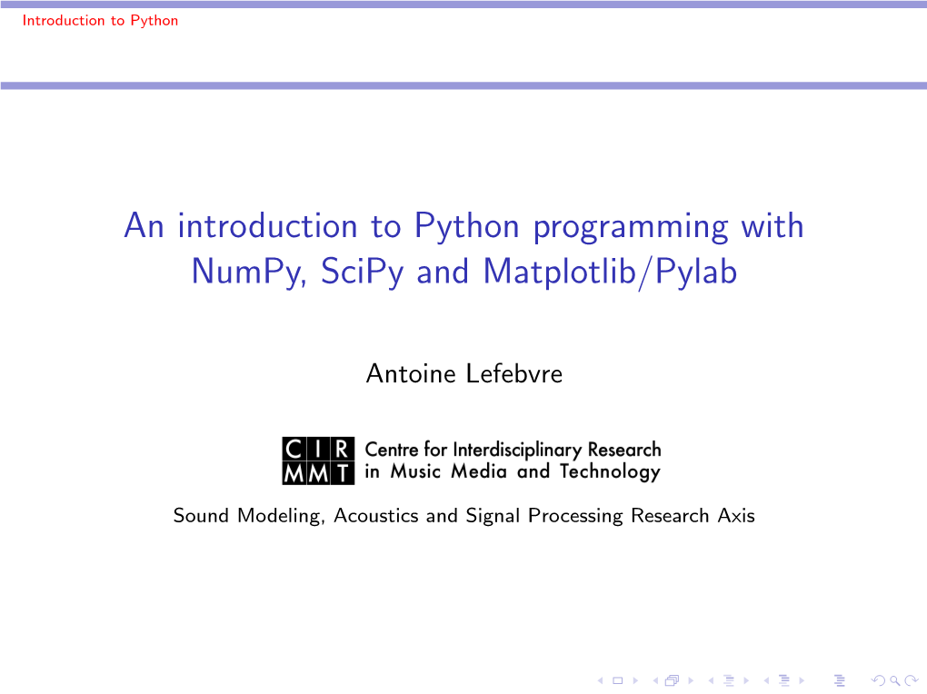 An Introduction to Python Programming with Numpy, Scipy and Matplotlib/Pylab