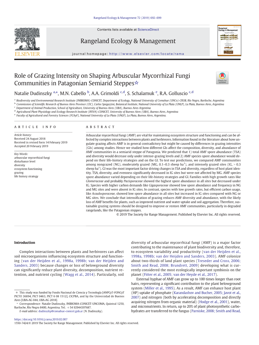 Role of Grazing Intensity on Shaping Arbuscular Mycorrhizal Fungi Communities in Patagonian Semiarid Steppes☆