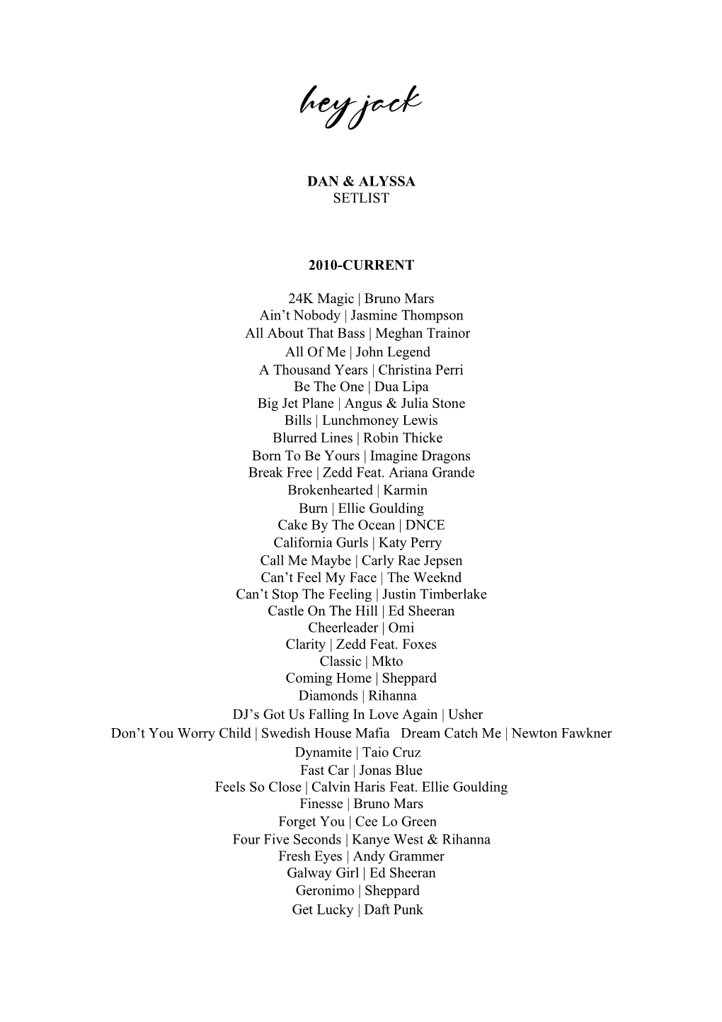 DAN & ALYSSA SETLIST 2010-CURRENT 24K Magic | Bruno