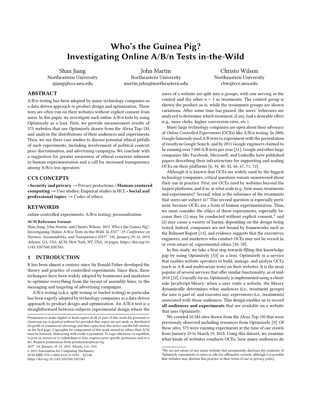 Who's the Guinea Pig? Investigating Online A/B/N Tests In-The-Wild