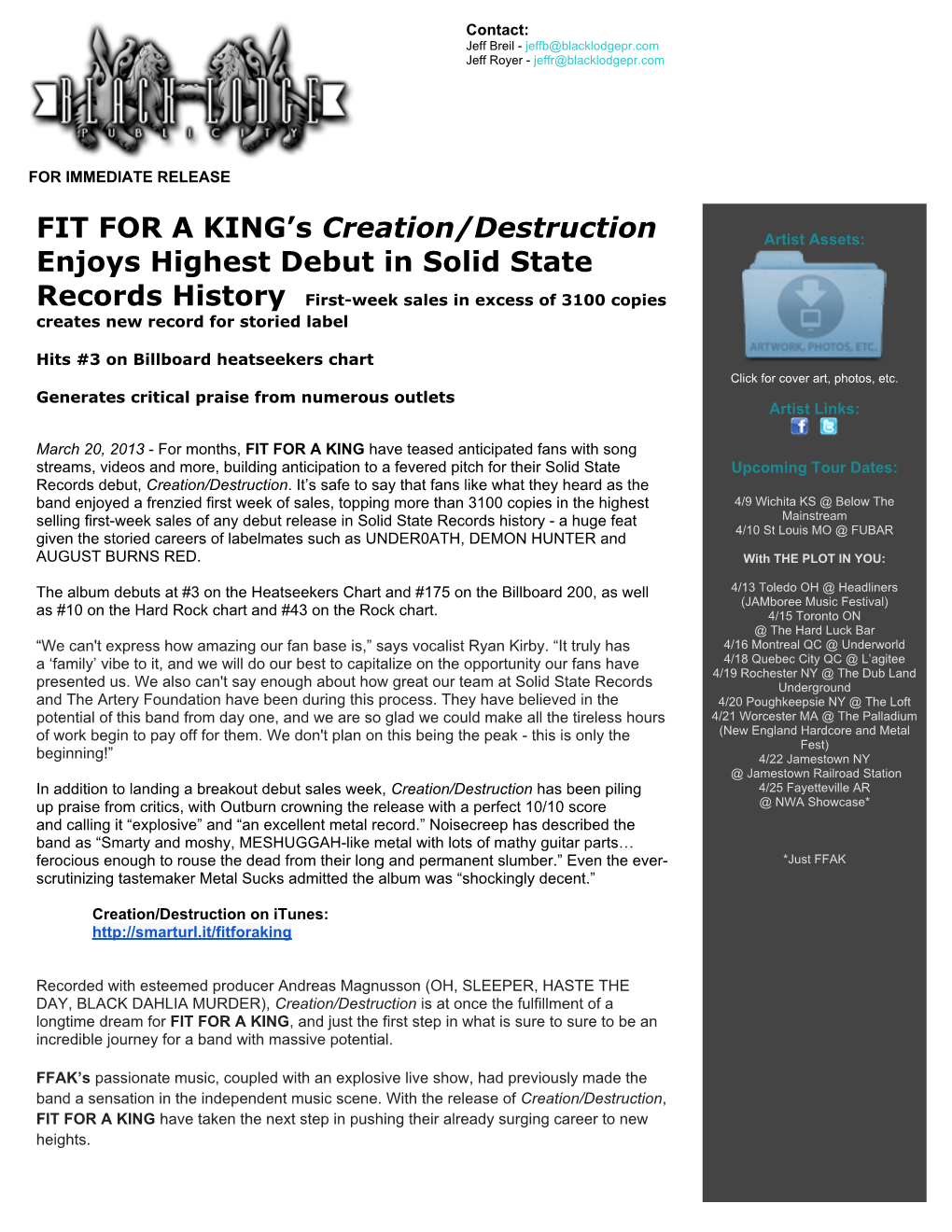 FIT for a KING's Creation/Destruction Enjoys