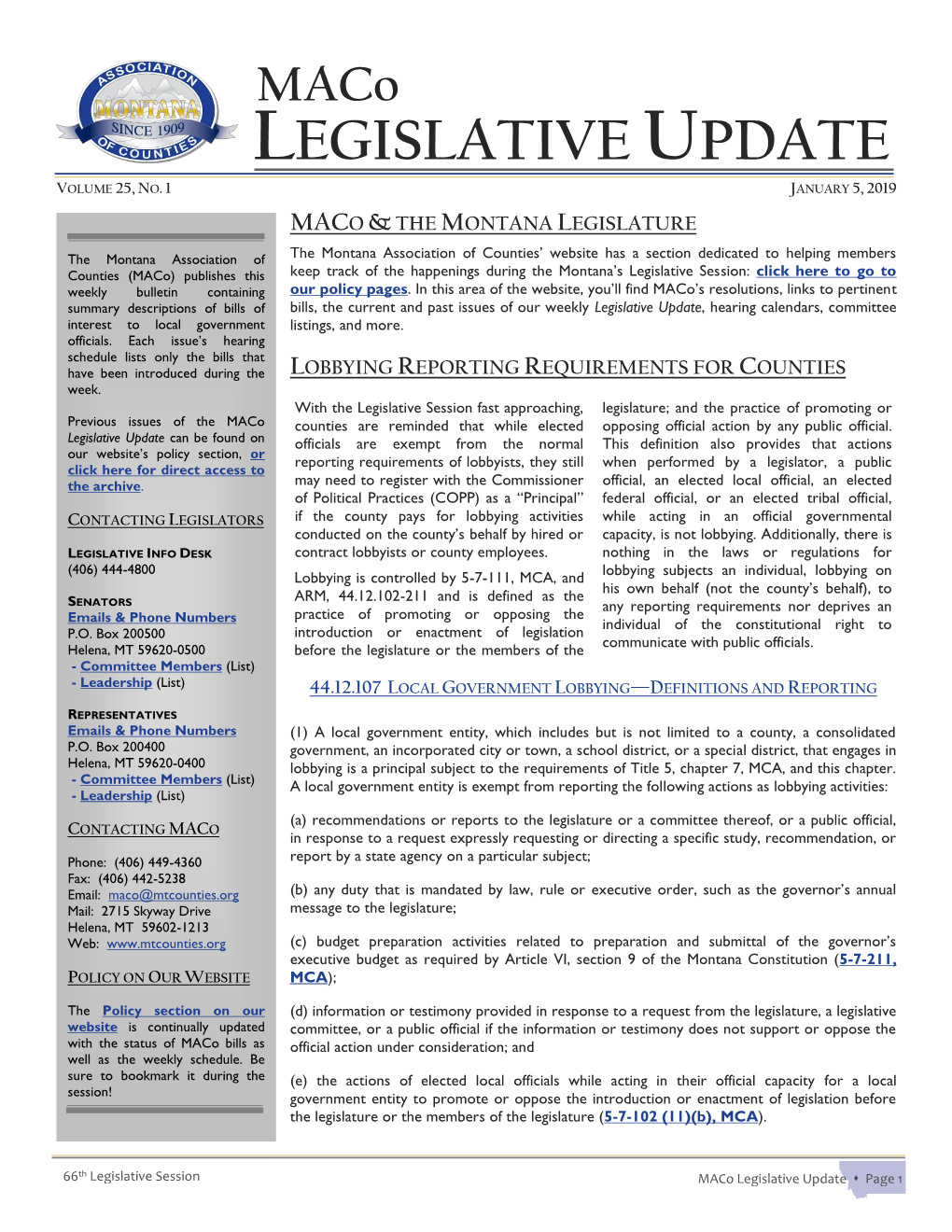 Maco LEGISLATIVE UPDATE VOLUME 25, NO