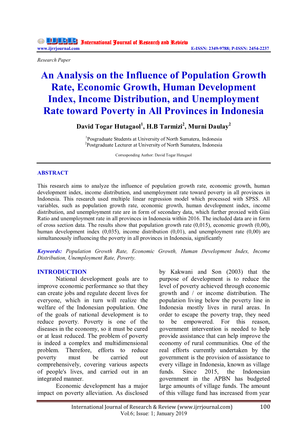 An Analysis on the Influence of Population Growth Rate, Economic