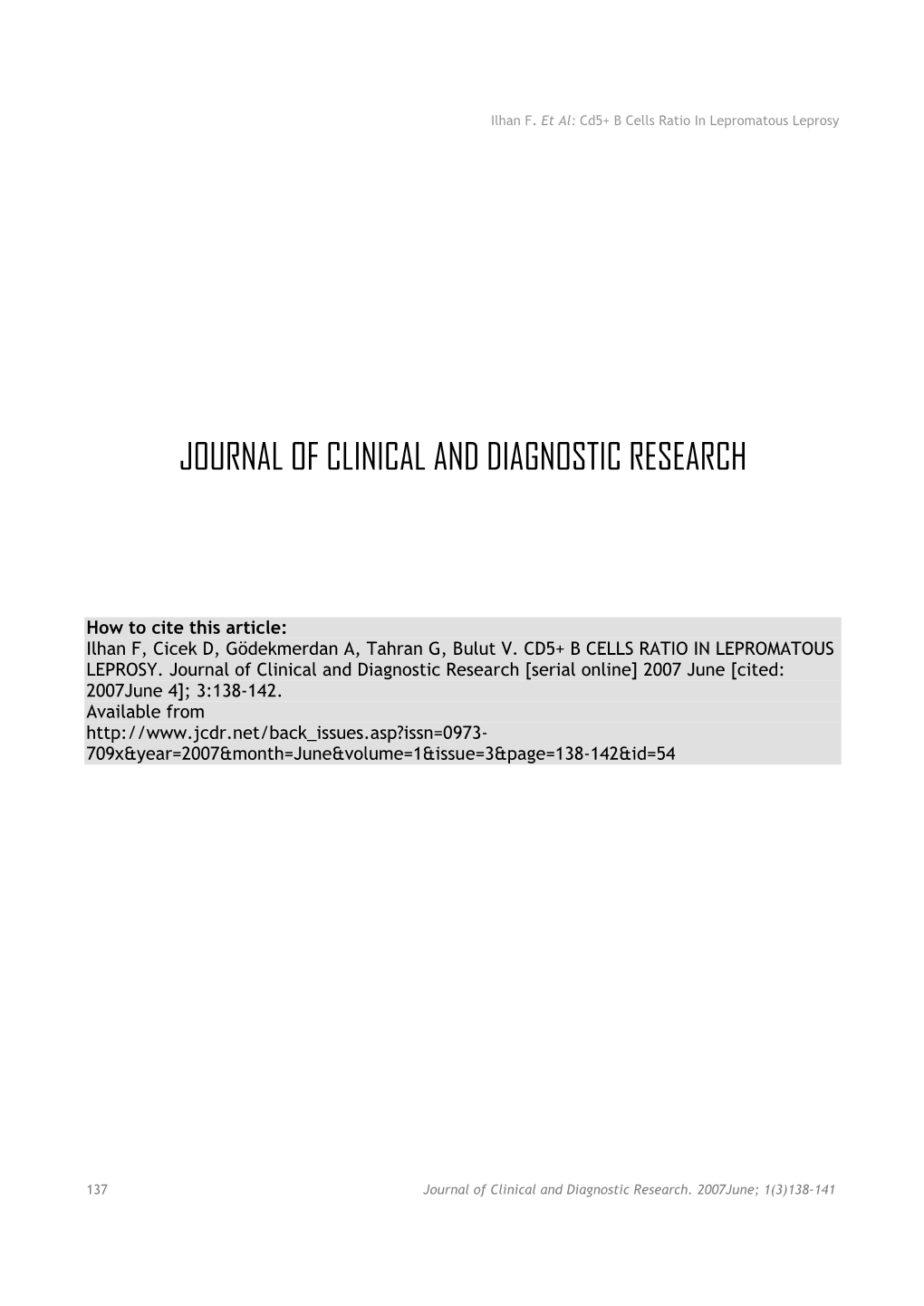 ORIGINAL ARTICLE CD5+ B Cells Ratio in Lepromatous Leprosy