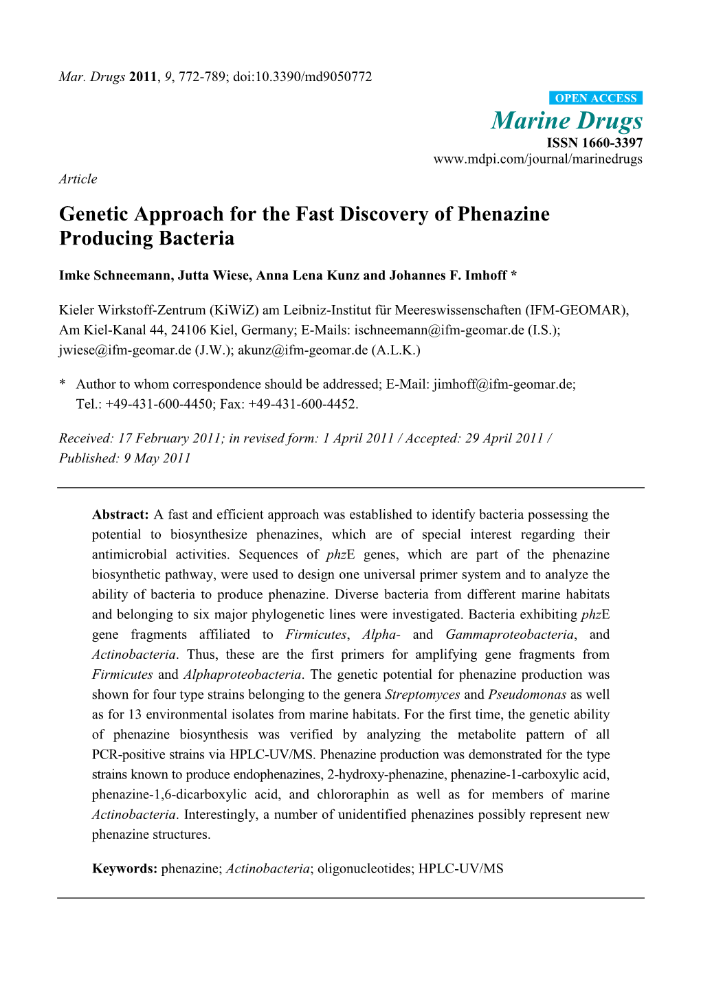 Genetic Approach for the Fast Discovery of Phenazine Producing Bacteria