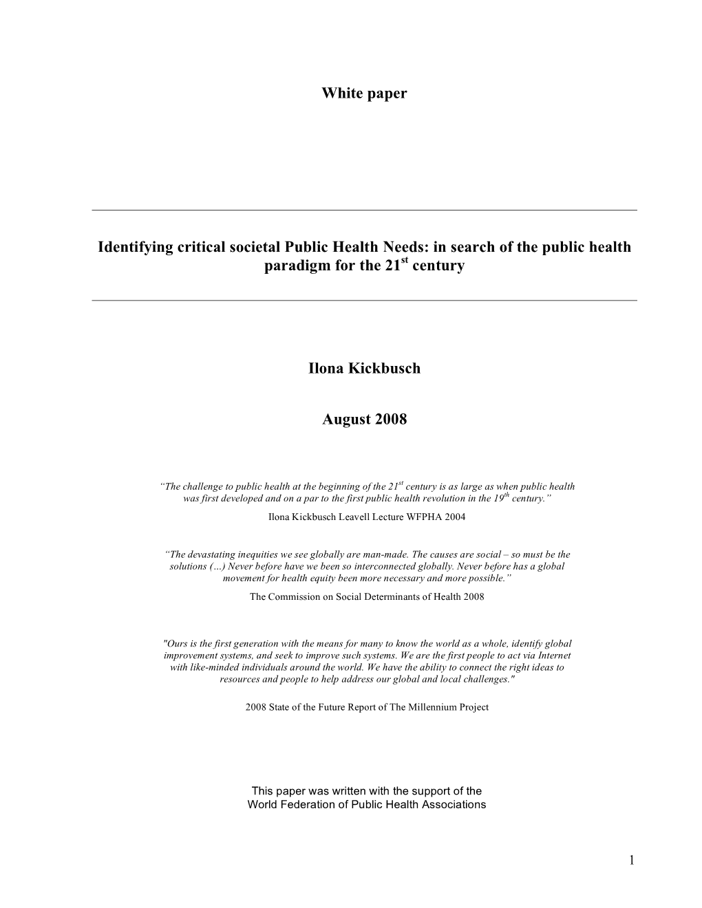 White Paper Identifying Critical Societal Public Health