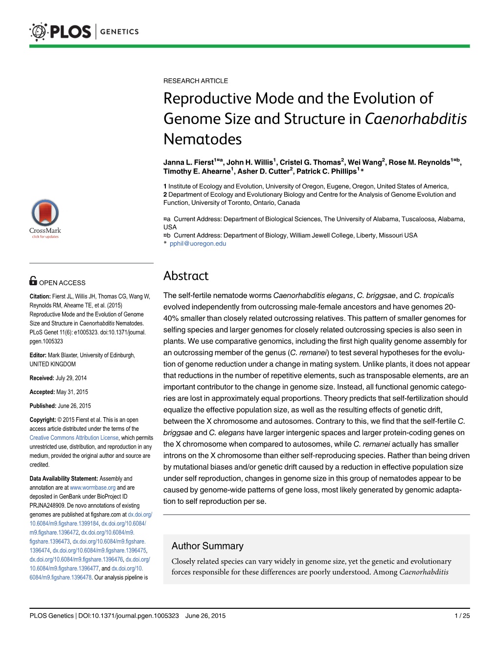 Reproductive Mode and the Evolution of Genome Size and Structure in Caenorhabditis Nematodes