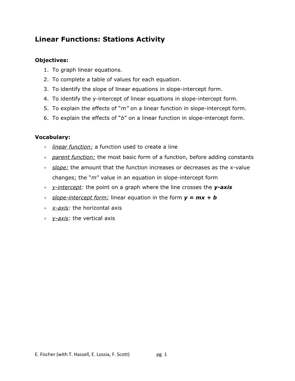 Linear Functions: Stations Activity