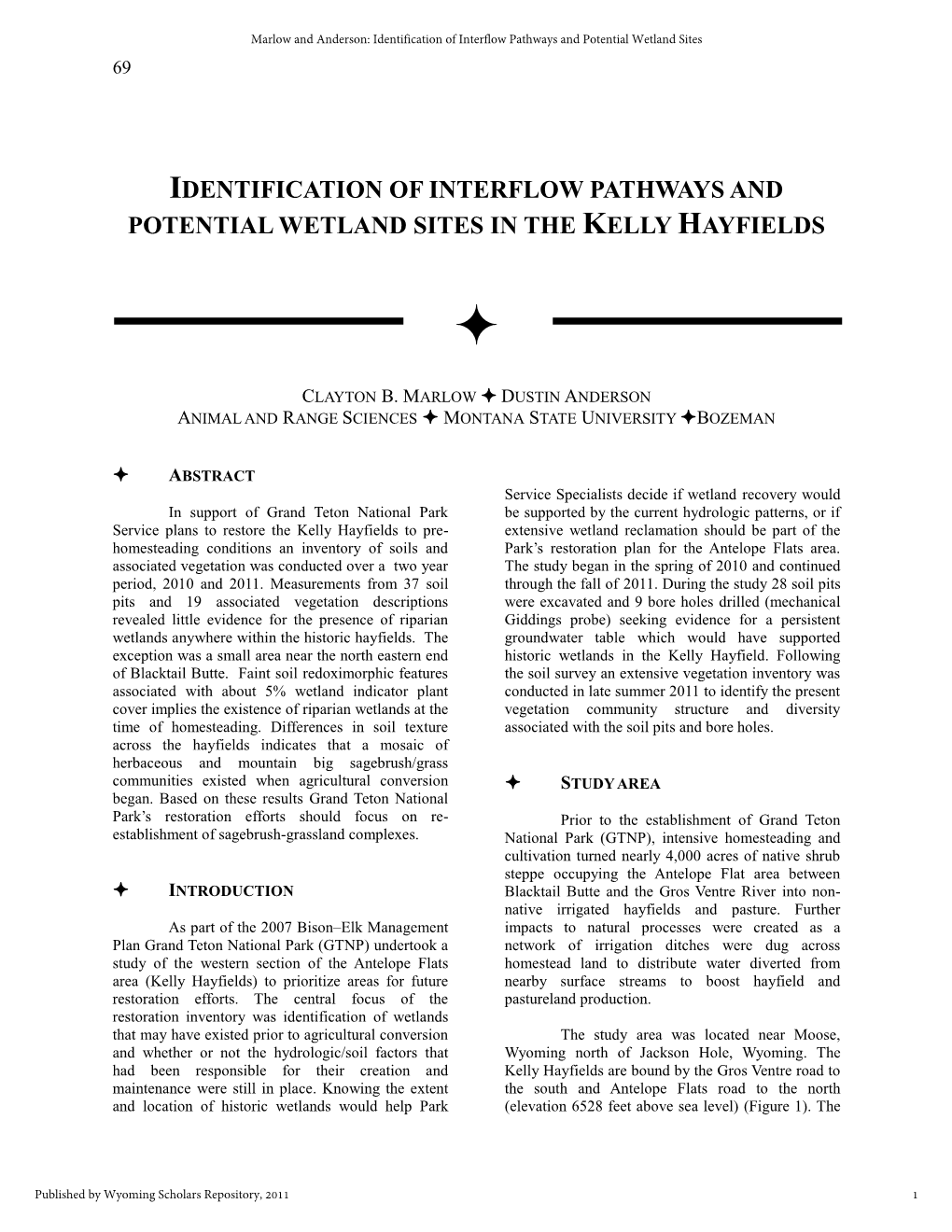 Identification of Interflow Pathways and Potential Wetland Sites in the Kelly Hayfields