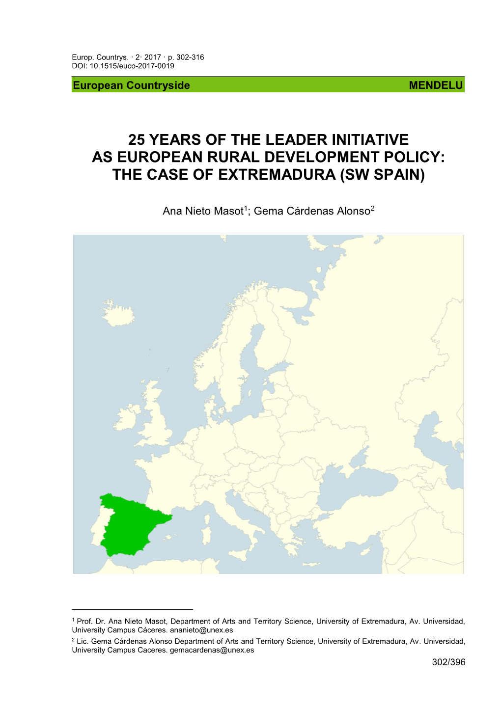 25 Years of the Leader Initiative As European Rural Development Policy: the Case of Extremadura (Sw Spain)