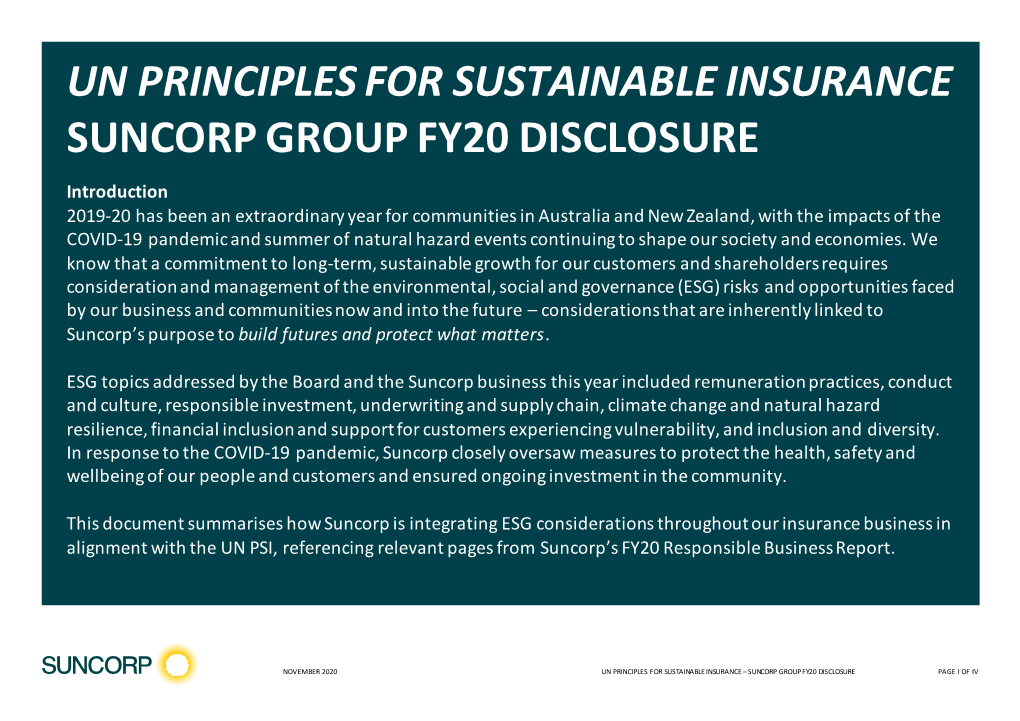 Un Principles for Sustainable Insurance Suncorp Group