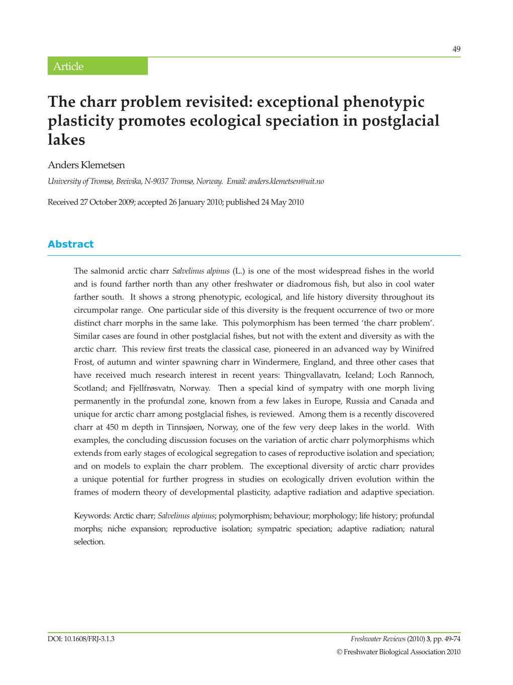The Charr Problem Revisited: Exceptional Phenotypic Plasticity Promotes Ecological Speciation in Postglacial Lakes
