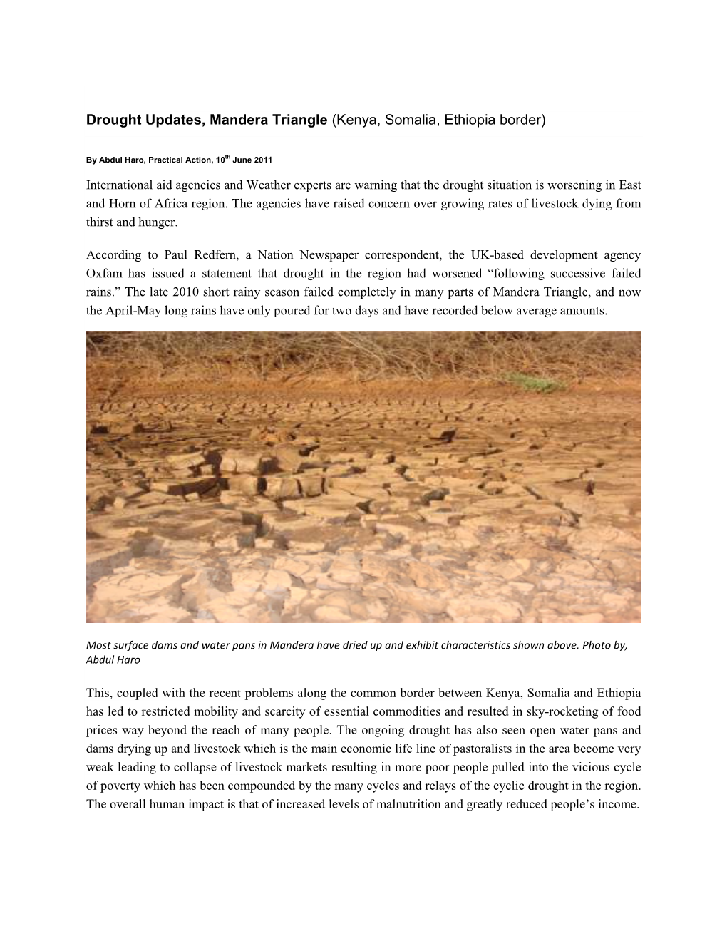 Drought Updates, Mandera Triangle (Kenya, Somalia, Ethiopia Border)