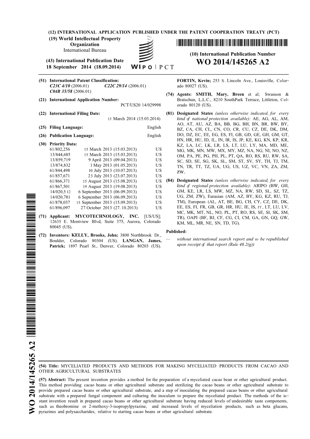 WO 2014/145265 A2 18 September 2014 (18.09.2014) P O P C T