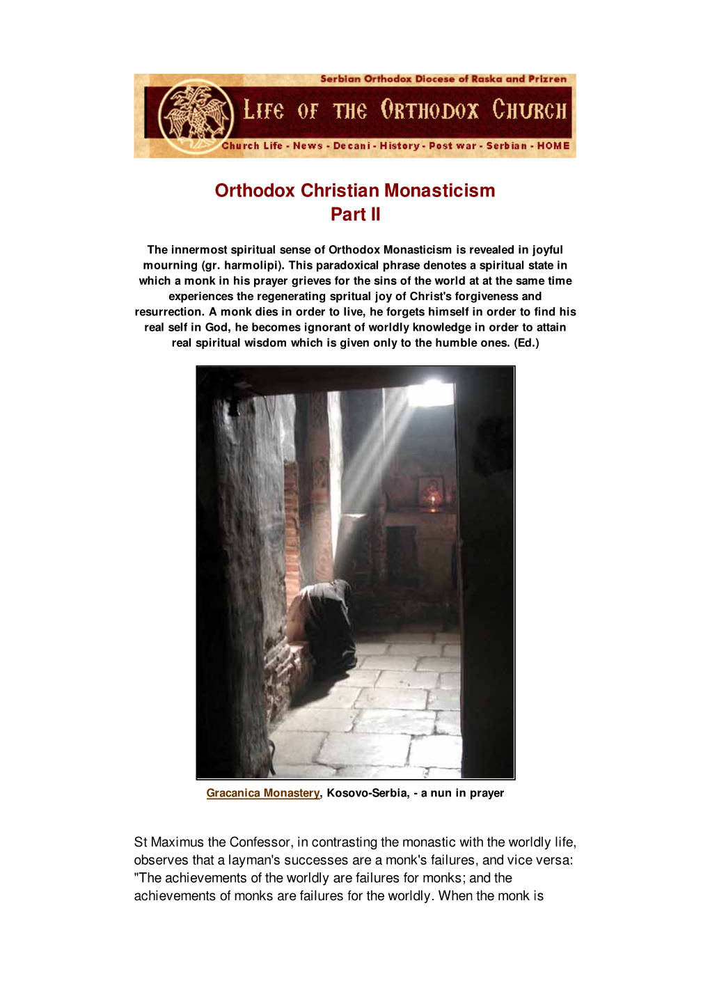 Orthodox Christian Monasticism Part II